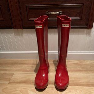 Hunter Original High Gloss Tall Waterproof Rain Boots Military Red Women’s Sz 10